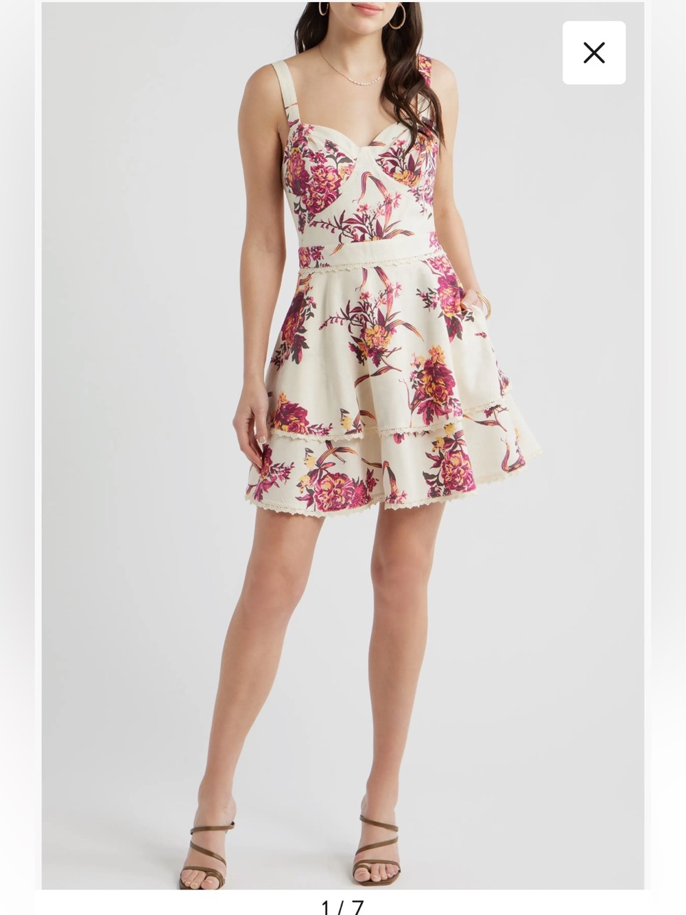 Chelsea28 Beige Floral Tiered Skirt with Pink Accents